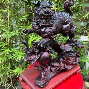 nghe-su-song-G6013-4 Tượng Nghê Sù Sông Trầm Hàng To Kỹ Gỗ Trắc Đỏ Đen Liền Khối G6013