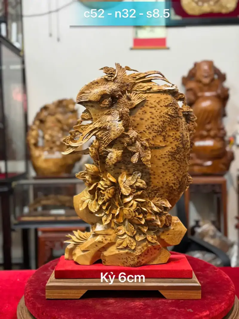 ngu-ieu-chau-nguyet-go-nu-ngoc-G5336-1 Tượng Ngũ Điểu Chầu Nguyệt Gỗ Nu Ngọc Am Hàng Kỹ Đẹp Liền Khối G5336