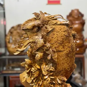 ngu-ieu-chau-nguyet-go-nu-ngoc-G5336-3 Tượng Ngũ Điểu Chầu Nguyệt Gỗ Nu Ngọc Am Hàng Kỹ Đẹp Liền Khối G5336
