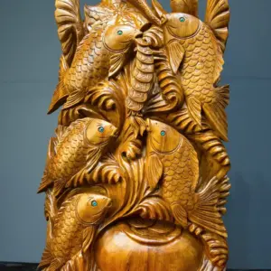 ngu-ngu-quan-hoi-go-ngoc-am-G5428-1 Tượng Ngũ Ngư Quần Hội Gỗ Ngọc Am Liền Khối G5428