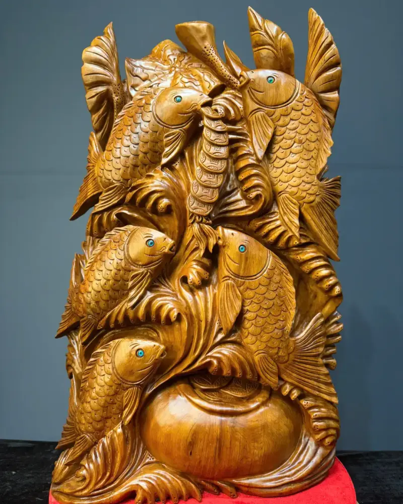 ngu-ngu-quan-hoi-go-ngoc-am-G5428-1 Tượng Ngũ Ngư Quần Hội Gỗ Ngọc Am Liền Khối G5428
