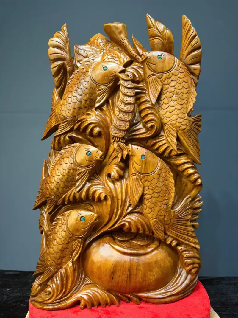 ngu-ngu-quan-hoi-go-ngoc-am-G5428-1 Tượng Ngũ Ngư Quần Hội Gỗ Ngọc Am Liền Khối G5428