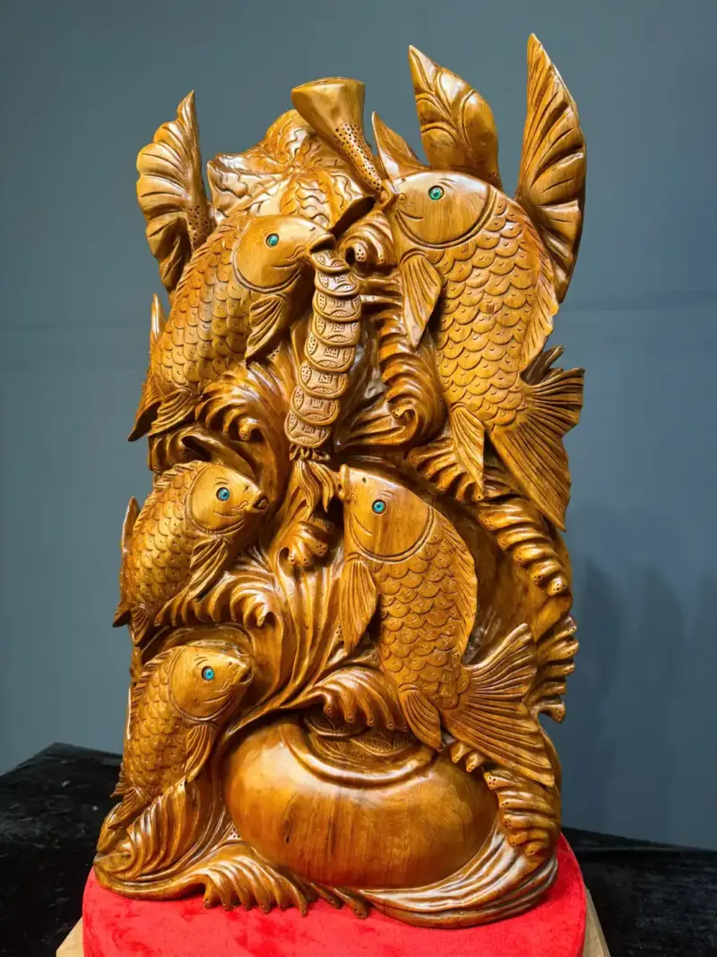 ngu-ngu-quan-hoi-go-ngoc-am-G5428-2 Tượng Ngũ Ngư Quần Hội Gỗ Ngọc Am Liền Khối G5428