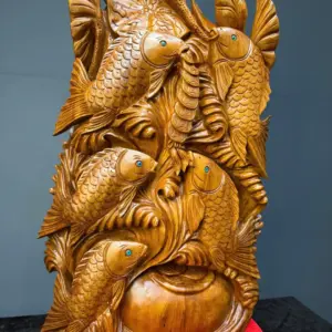 ngu-ngu-quan-hoi-go-ngoc-am-G5428-3 Tượng Ngũ Ngư Quần Hội Gỗ Ngọc Am Liền Khối G5428