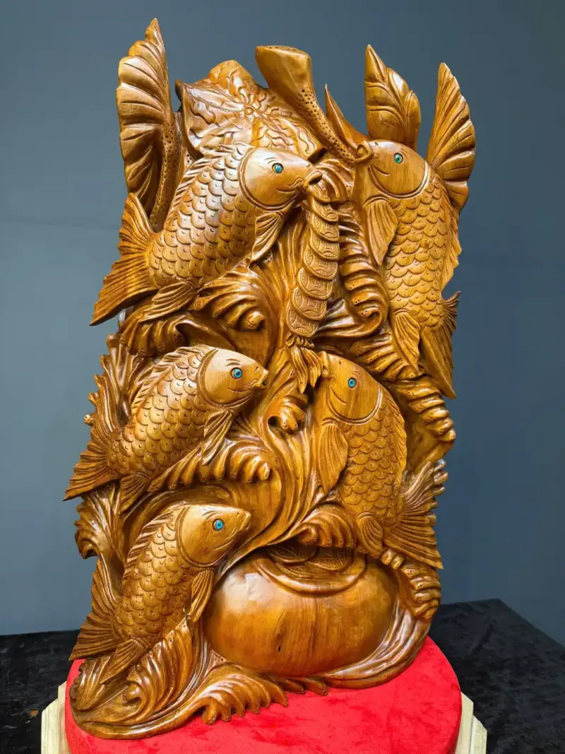 ngu-ngu-quan-hoi-go-ngoc-am-G5428-3 Tượng Ngũ Ngư Quần Hội Gỗ Ngọc Am Liền Khối G5428