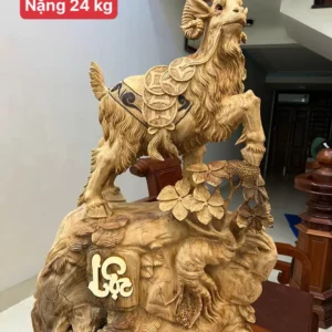 nhat-de-go-G6441-1 Tượng Nhất Dê Gỗ Ngọc Am Hàng To Nặng Liền Khối Có Sơn G6441
