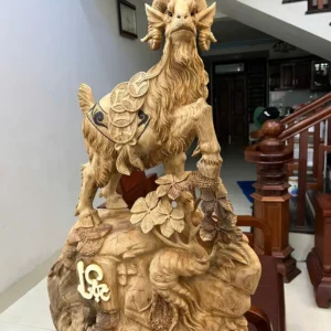 nhat-de-go-G6441-2 Tượng Nhất Dê Gỗ Ngọc Am Hàng To Nặng Liền Khối Có Sơn G6441