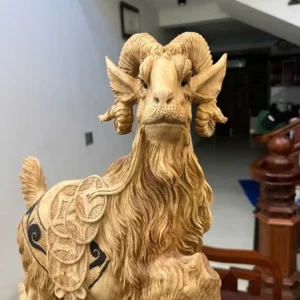 nhat-de-go-G6441-4 Tượng Nhất Dê Gỗ Ngọc Am Hàng To Nặng Liền Khối Có Sơn G6441