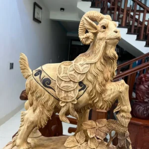 nhat-de-go-G6441-6 Tượng Nhất Dê Gỗ Ngọc Am Hàng To Nặng Liền Khối Có Sơn G6441