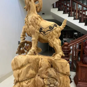 nhat-de-go-G6441-7 Tượng Nhất Dê Gỗ Ngọc Am Hàng To Nặng Liền Khối Có Sơn G6441
