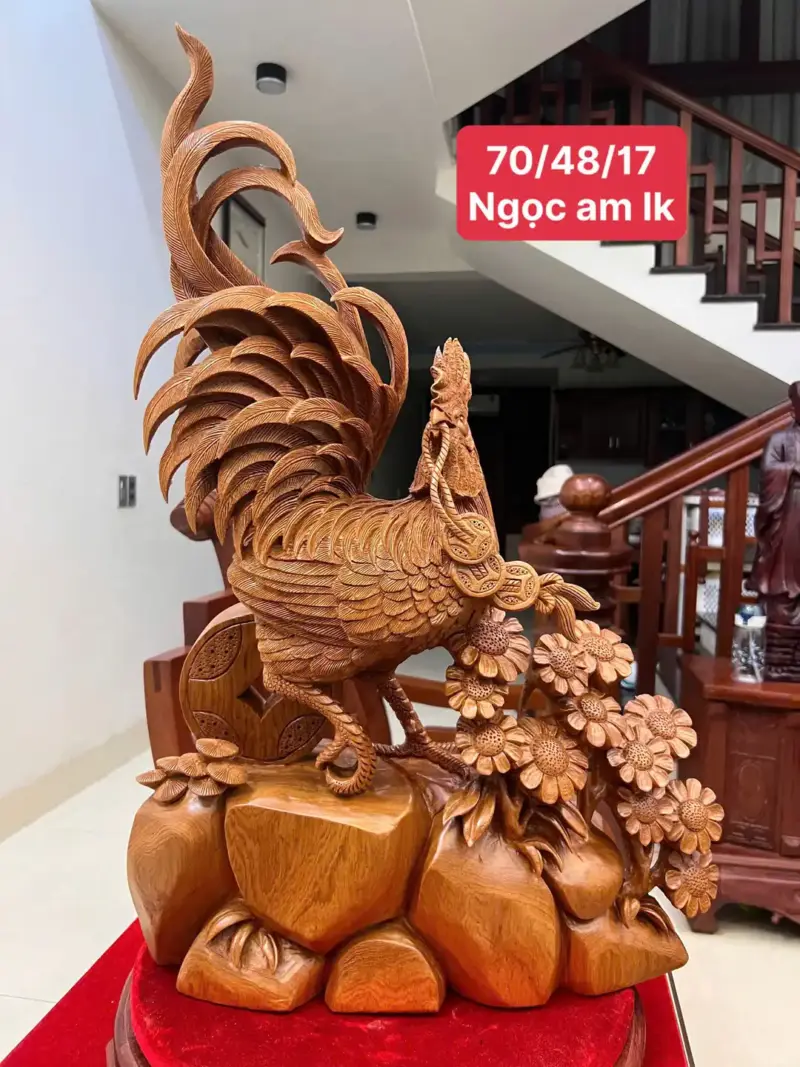 nhat-ke-go-G5475-1 Tượng Nhất Kê Gỗ Ngọc Am Liền Khối G5475