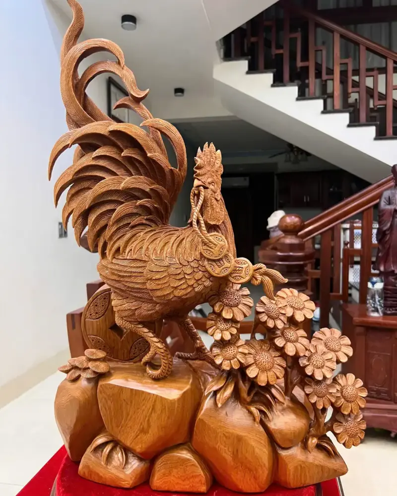 nhat-ke-go-G5475-2 Tượng Nhất Kê Gỗ Ngọc Am Liền Khối G5475