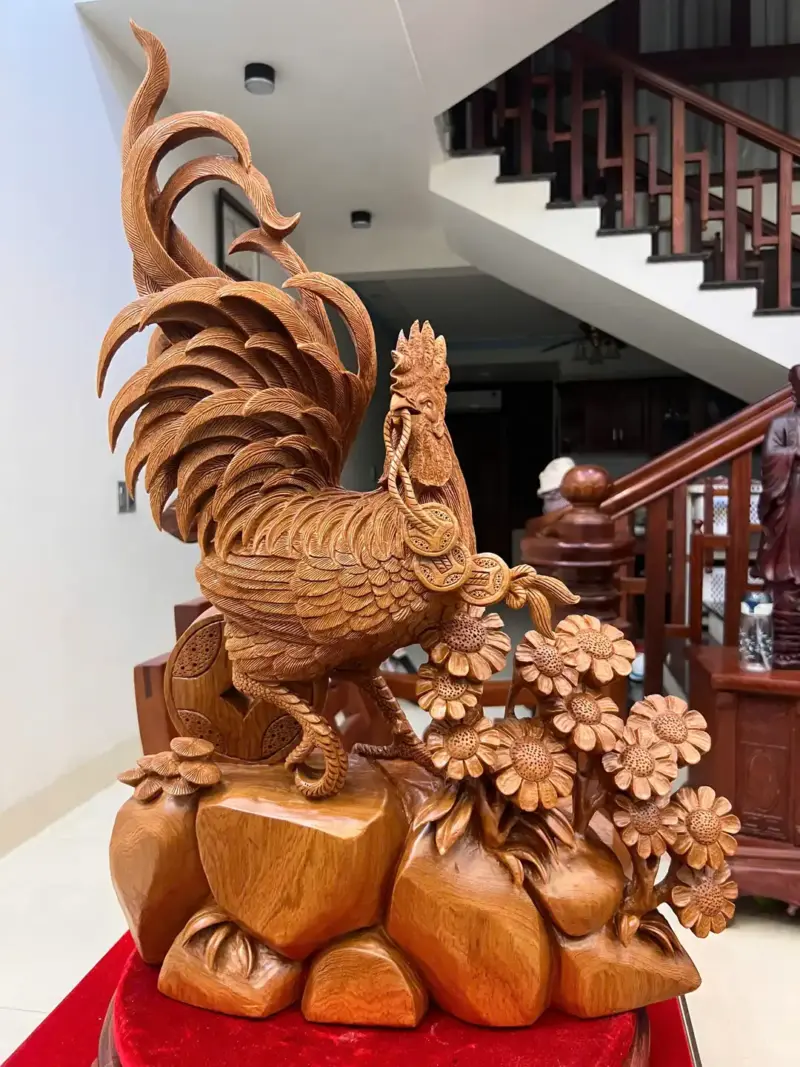 nhat-ke-go-G5475-2 Tượng Nhất Kê Gỗ Ngọc Am Liền Khối G5475