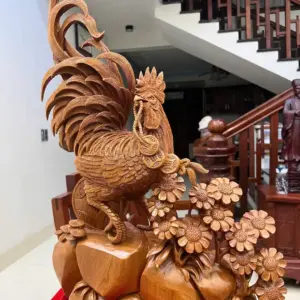 nhat-ke-go-G5475-3 Tượng Nhất Kê Gỗ Ngọc Am Liền Khối G5475