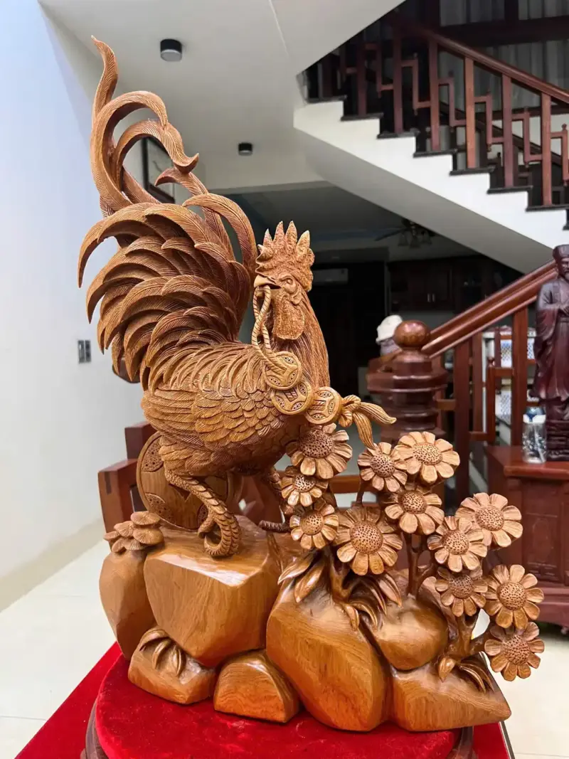 nhat-ke-go-G5475-3 Tượng Nhất Kê Gỗ Ngọc Am Liền Khối G5475