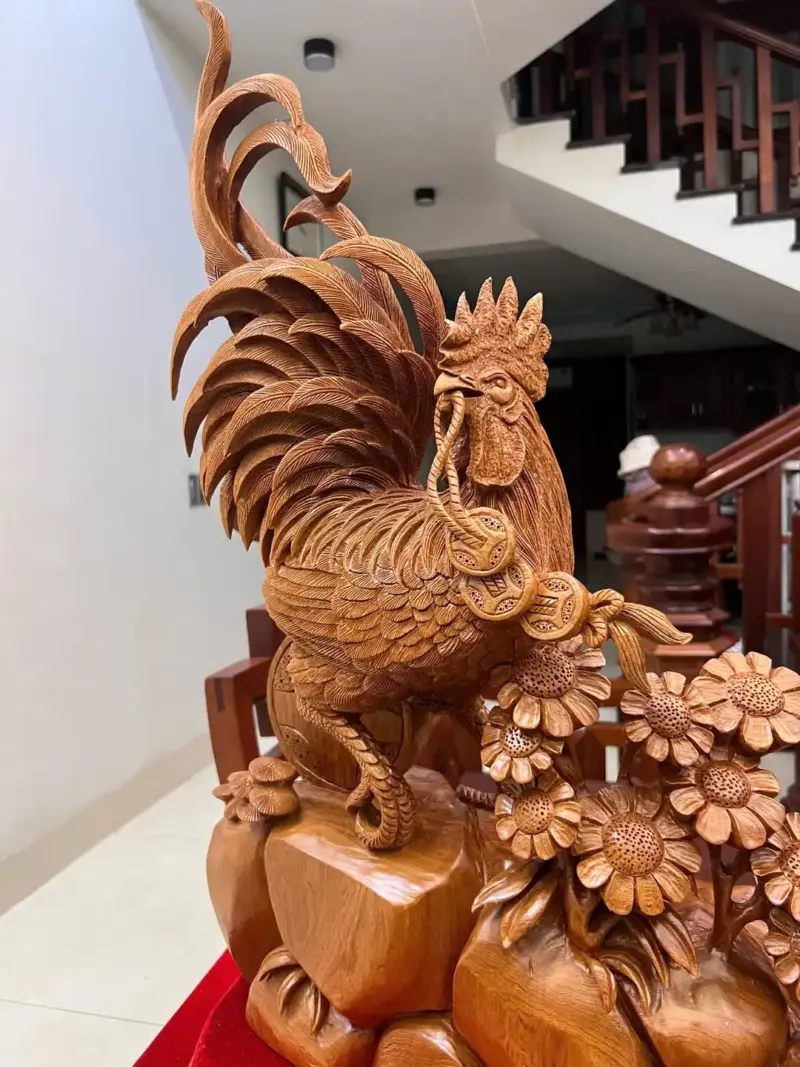 nhat-ke-go-G5475-4 Tượng Nhất Kê Gỗ Ngọc Am Liền Khối G5475