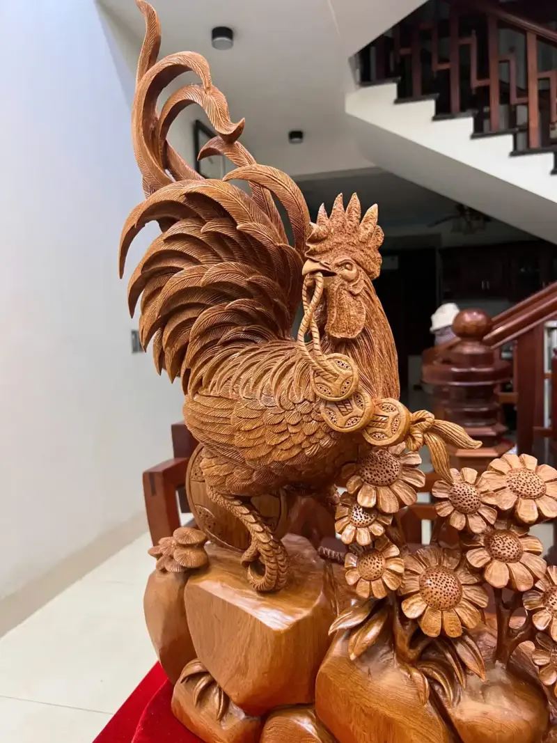 nhat-ke-go-G5475-6 Tượng Nhất Kê Gỗ Ngọc Am Liền Khối G5475