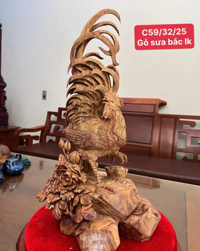 nhat-ke-go-G5539-1 Tượng Nhất Kê Gỗ Sưa Đỏ Hàng Nghệ Nhân Tắc Kê Có Sơn G5539