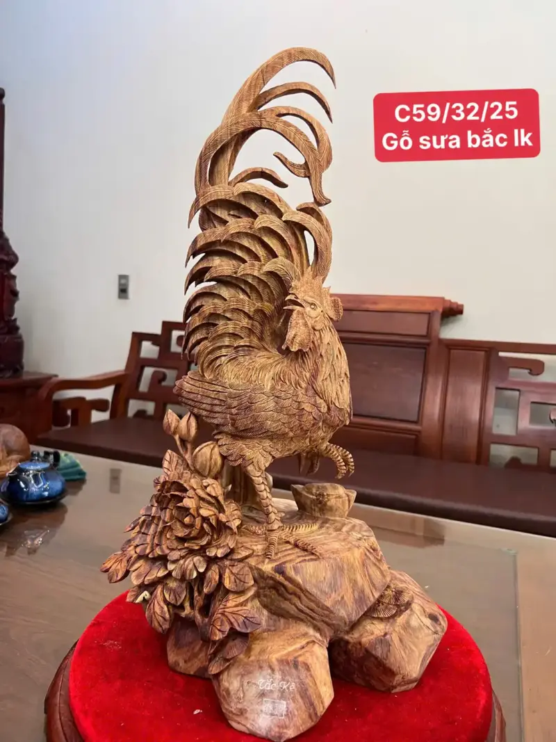 nhat-ke-go-G5539-1 Tượng Nhất Kê Gỗ Sưa Đỏ Hàng Nghệ Nhân Tắc Kê Có Sơn G5539