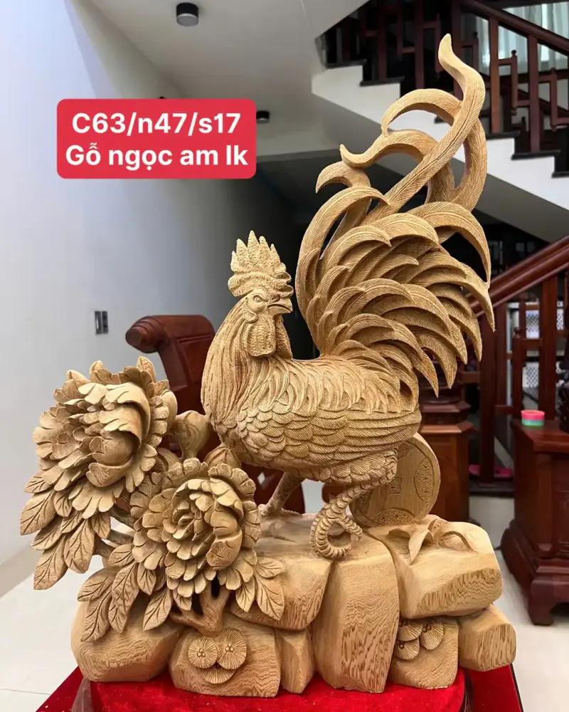 nhat-ke-go-G5541-1 Tượng Nhất Kê Gỗ Ngọc Am To Đẹp Liền Khối G5541
