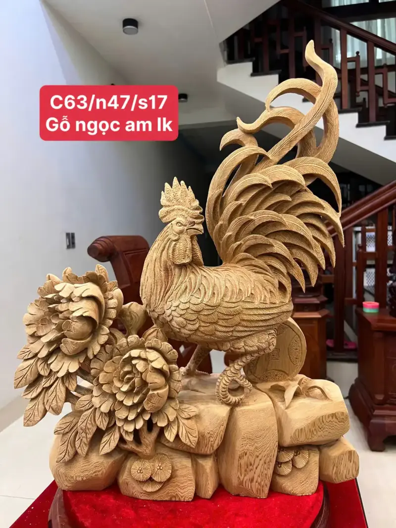 nhat-ke-go-G5541-1 Tượng Nhất Kê Gỗ Ngọc Am To Đẹp Liền Khối G5541
