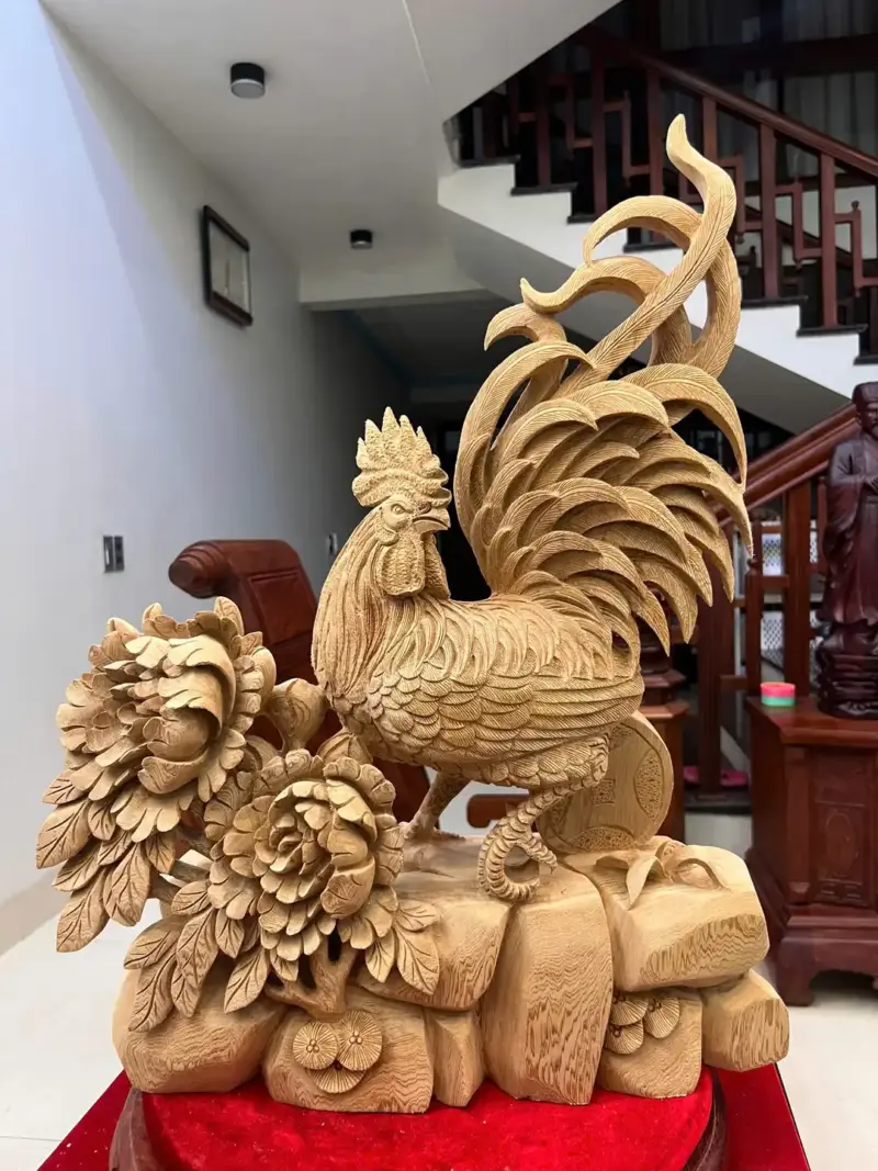 nhat-ke-go-G5541-2 Tượng Nhất Kê Gỗ Ngọc Am To Đẹp Liền Khối G5541