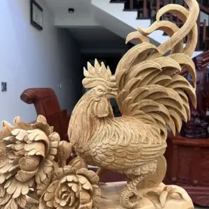 nhat-ke-go-G5541-6 Tượng Nhất Kê Gỗ Ngọc Am To Đẹp Liền Khối G5541
