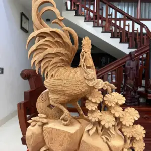 nhat-ke-go-G5587-2 Tượng Nhất Kê Gỗ Ngọc Am Liền Khối Có Sơn G5587