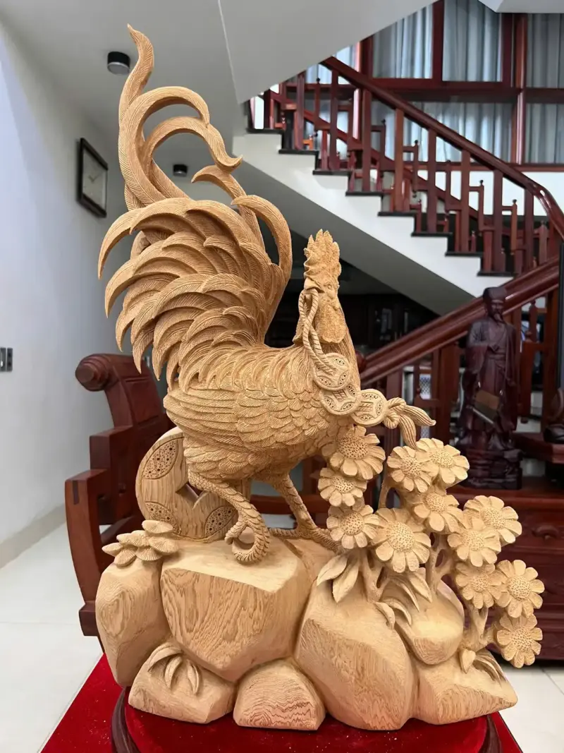 nhat-ke-go-G5587-2 Tượng Nhất Kê Gỗ Ngọc Am Liền Khối Có Sơn G5587