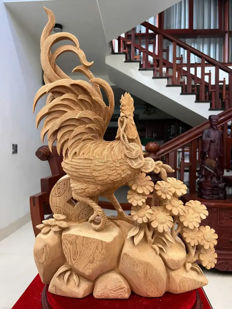 nhat-ke-go-G5587-3 Tượng Nhất Kê Gỗ Ngọc Am Liền Khối Có Sơn G5587