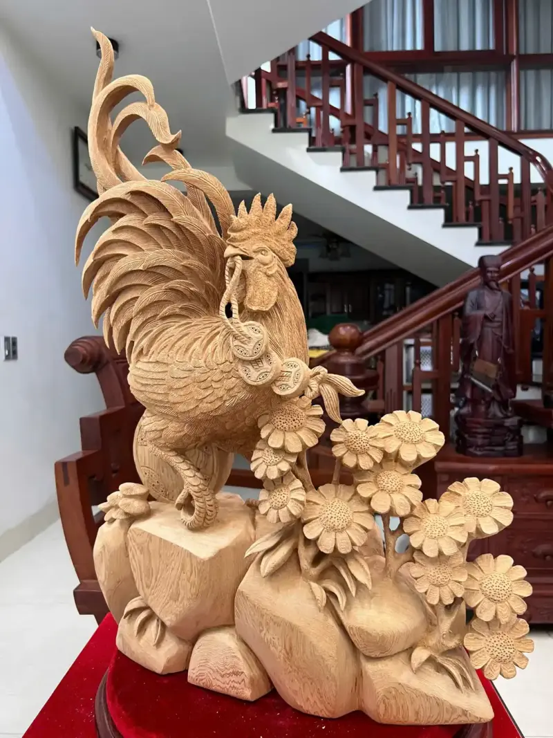 nhat-ke-go-G5587-5 Tượng Nhất Kê Gỗ Ngọc Am Liền Khối Có Sơn G5587