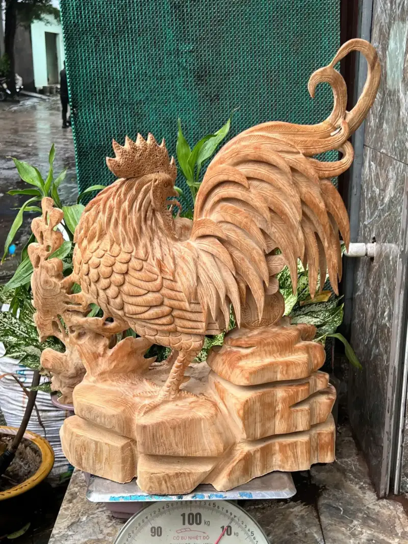 nhat-ke-go-G5699-5 Tượng Nhất Kê Gỗ Ngọc Am Thơm Nức Hàng Kỹ Nét Liền Khối G5699
