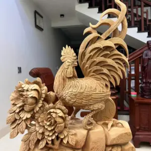 nhat-ke-go-G5772-2 Tượng Nhất Kê Gỗ Ngọc Am To Đẹp Liền Khối G5772