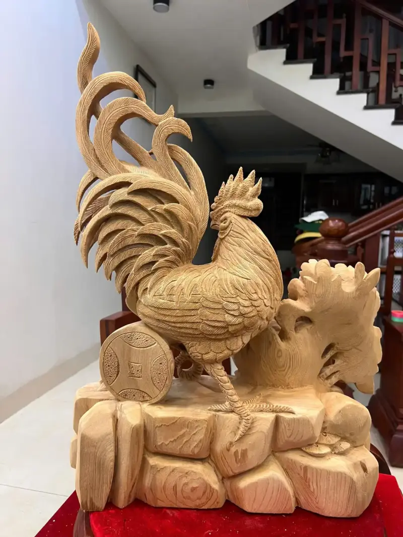 nhat-ke-go-G5772-3 Tượng Nhất Kê Gỗ Ngọc Am To Đẹp Liền Khối G5772
