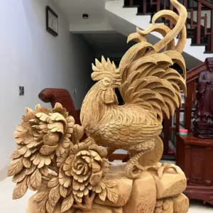 nhat-ke-go-G5772-4 Tượng Nhất Kê Gỗ Ngọc Am To Đẹp Liền Khối G5772