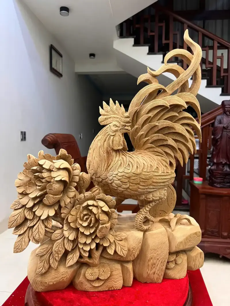 nhat-ke-go-G5772-4 Tượng Nhất Kê Gỗ Ngọc Am To Đẹp Liền Khối G5772