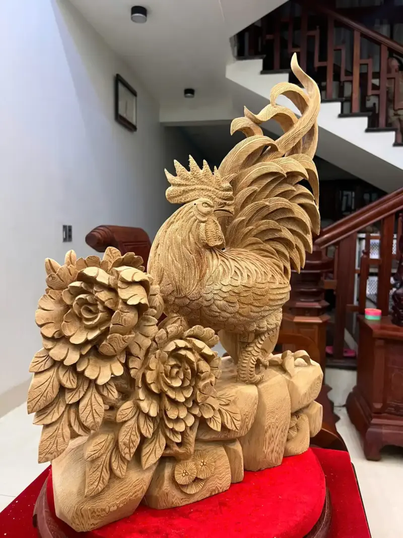 nhat-ke-go-G5772-5 Tượng Nhất Kê Gỗ Ngọc Am To Đẹp Liền Khối G5772