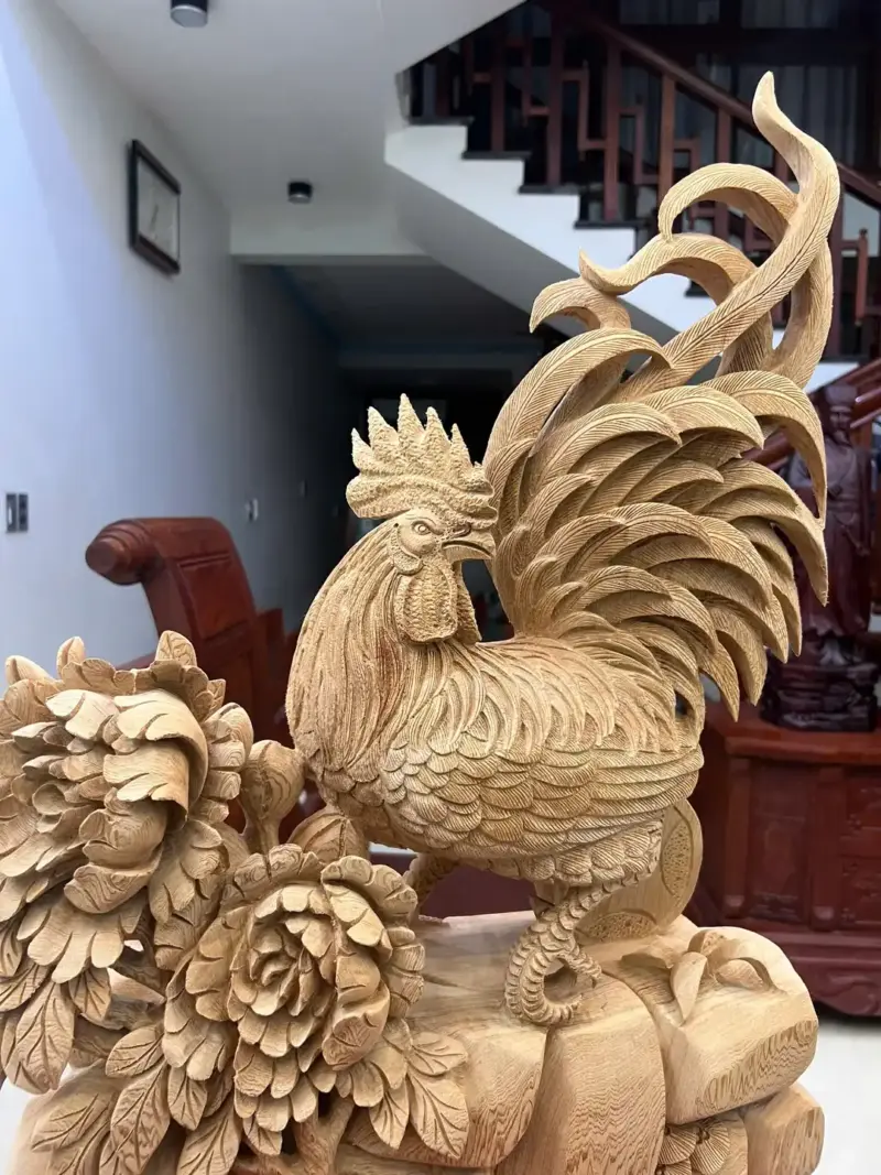 nhat-ke-go-G5772-6 Tượng Nhất Kê Gỗ Ngọc Am To Đẹp Liền Khối G5772