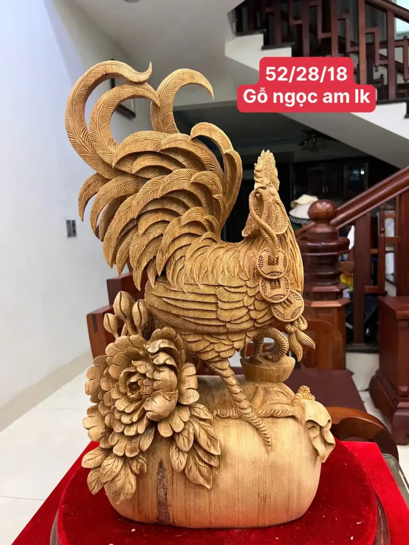nhat-ke-go-G5830-1 Tượng Nhất Kê Gỗ Ngọc Am Liền Khối Có Sơn G5830
