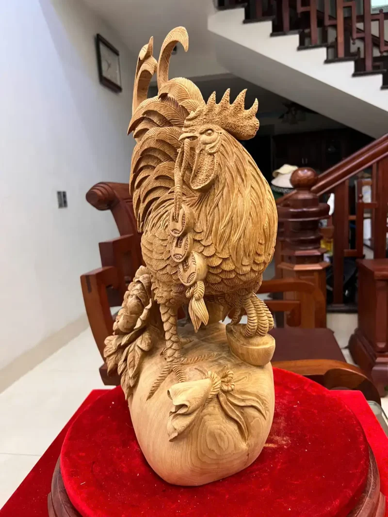 nhat-ke-go-G5830-6 Tượng Nhất Kê Gỗ Ngọc Am Liền Khối Có Sơn G5830