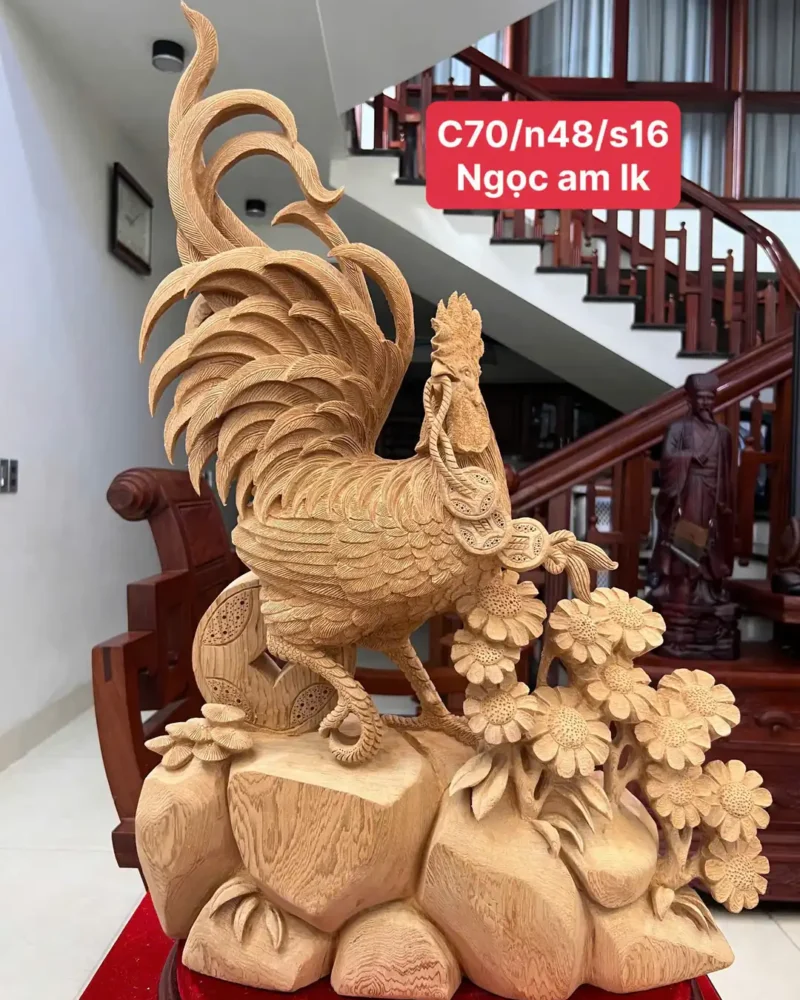 nhat-ke-go-G5831-1 Tượng Nhất Kê Gỗ Ngọc Am Liền Khối Có Sơn G5831