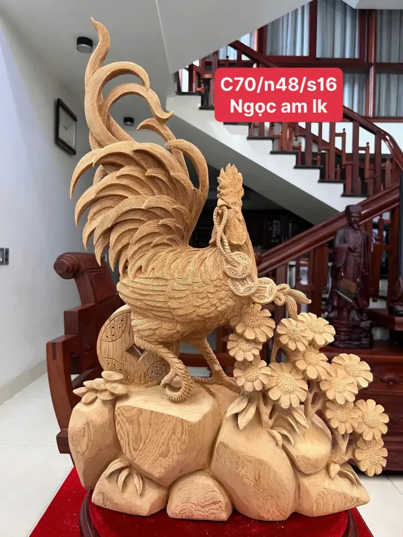 nhat-ke-go-G5831-1 Tượng Nhất Kê Gỗ Ngọc Am Liền Khối Có Sơn G5831