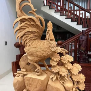 nhat-ke-go-G5831-3 Tượng Nhất Kê Gỗ Ngọc Am Liền Khối Có Sơn G5831