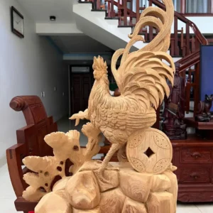 nhat-ke-go-G5831-4 Tượng Nhất Kê Gỗ Ngọc Am Liền Khối Có Sơn G5831