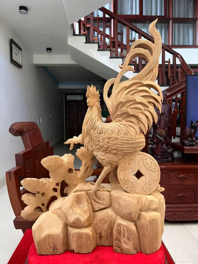 nhat-ke-go-G5831-4 Tượng Nhất Kê Gỗ Ngọc Am Liền Khối Có Sơn G5831