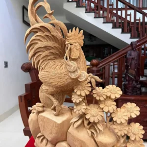 nhat-ke-go-G5831-6 Tượng Nhất Kê Gỗ Ngọc Am Liền Khối Có Sơn G5831