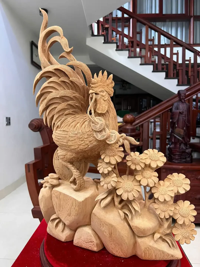 nhat-ke-go-G5831-6 Tượng Nhất Kê Gỗ Ngọc Am Liền Khối Có Sơn G5831
