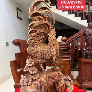 nhat-ke-go-G5832-1 Tượng Nhất Kê Gỗ Sưa Bắc Liền Khối Hàng Nghệ Nhân Kỹ Nét Vân Tím Lịm Có Sơn G5832
