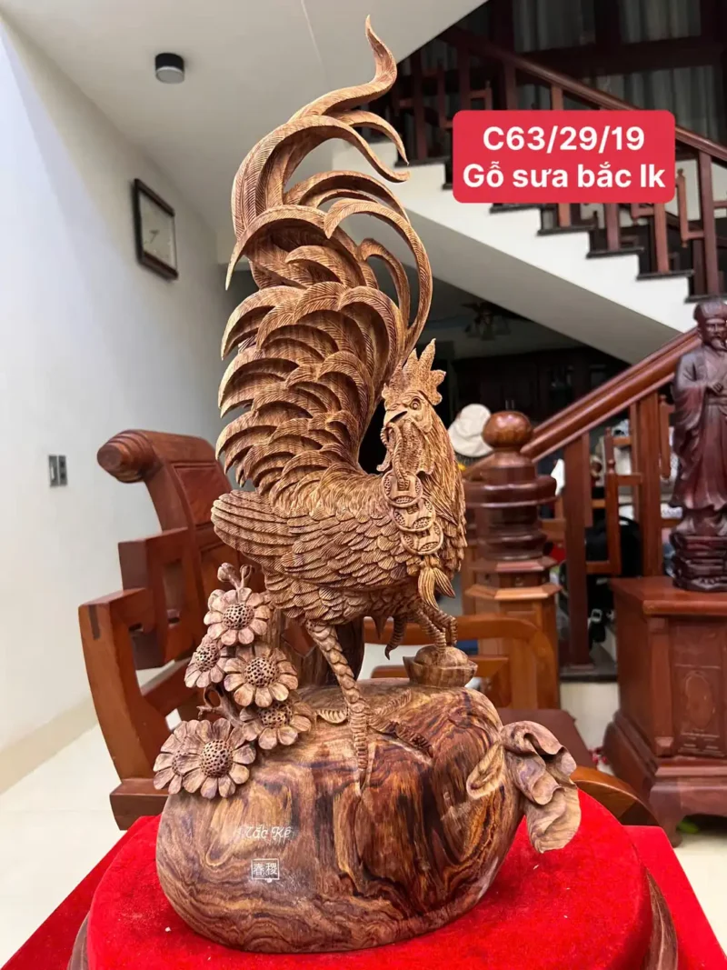 nhat-ke-go-G5832-1 Tượng Nhất Kê Gỗ Sưa Bắc Liền Khối Hàng Nghệ Nhân Kỹ Nét Vân Tím Lịm Có Sơn G5832