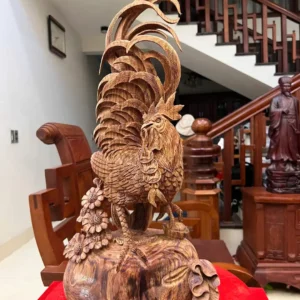 nhat-ke-go-G5832-4 Tượng Nhất Kê Gỗ Sưa Bắc Liền Khối Hàng Nghệ Nhân Kỹ Nét Vân Tím Lịm Có Sơn G5832
